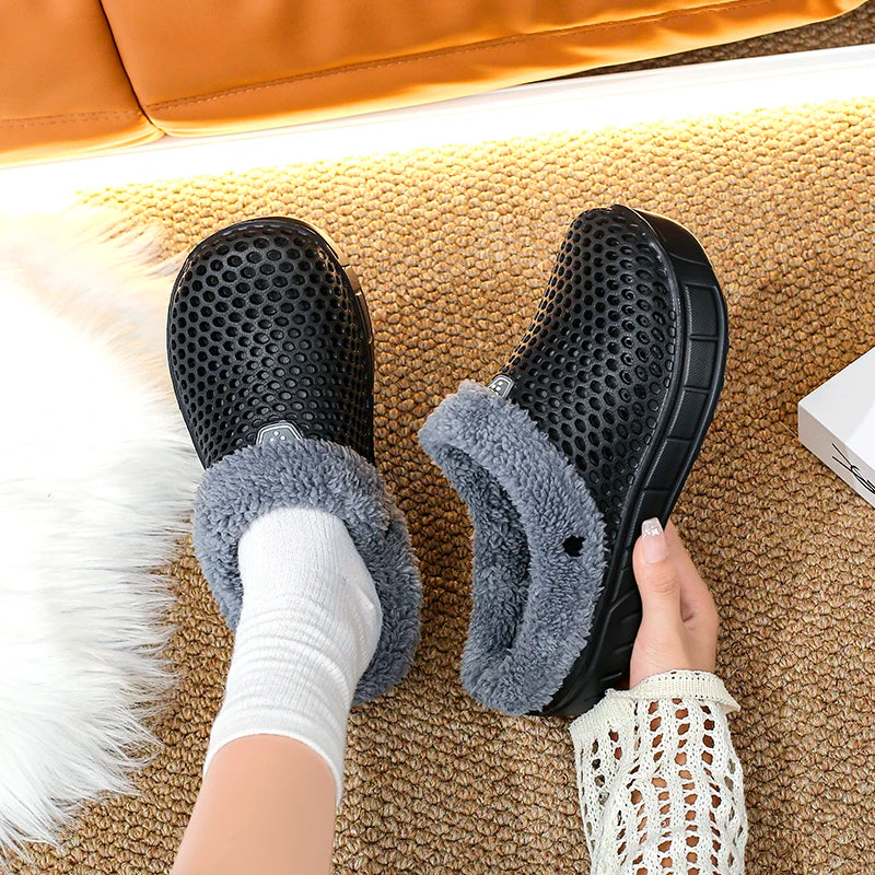Unisex Fuzzy Mule Slippers - Fur Lined Non-Slip House Shoes