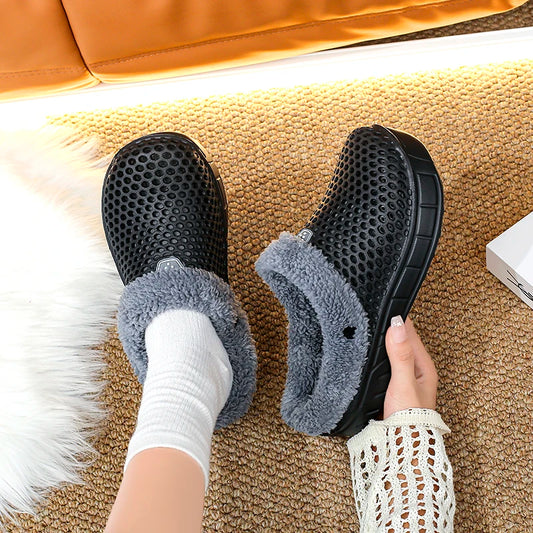 Unisex Fuzzy Mule Slippers - Fur Lined Non-Slip House Shoes