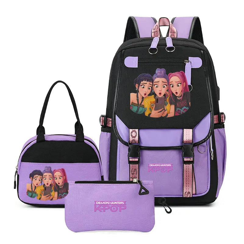 Mochilas Set KPop Demon Hunters Capacity Student SchoolBag For Teenager With Lunch Bags Backpack For Women Boys Girls Daily Use