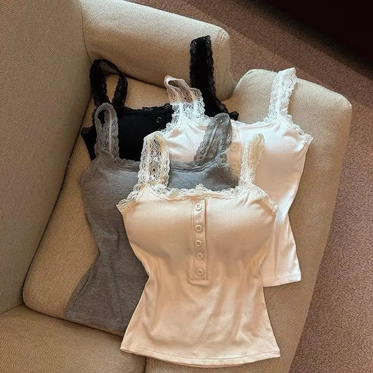 Solid Color Underwear Lace Edge Sexy O Neck Tube Top Chest Female Soft Brassreie With Chest Pad Lace Strap Patchwork Camisole