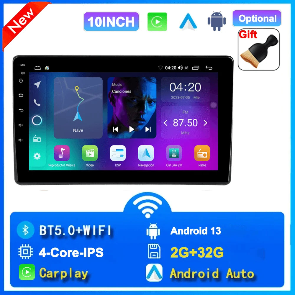 Universal 2-DIN Android 13 Car Stereo (7"/9"/10", 64GB) — CarPlay, Android Auto, GPS, WiFi