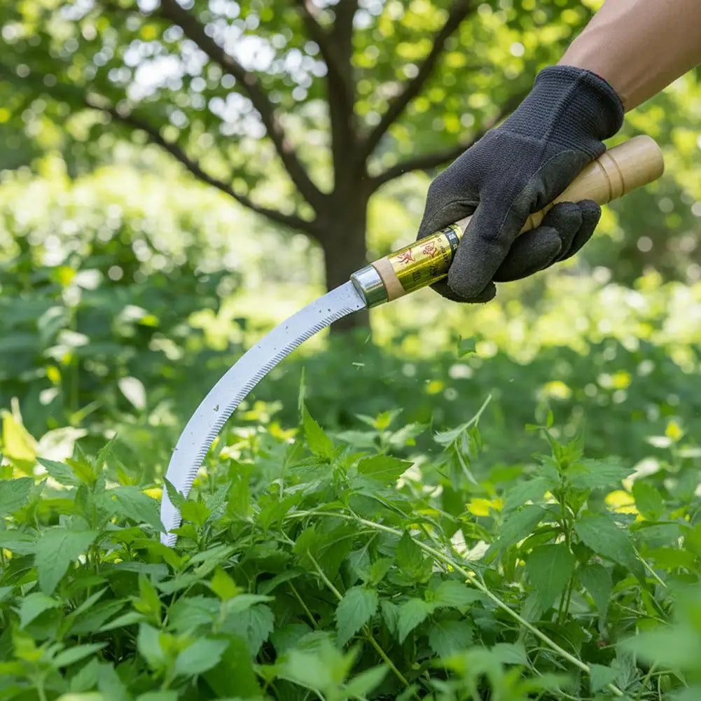 Weeding Sickle With Wooden Handle Stainless Steel Sickle Scythe Farming Tool Kit With Teeth For Weed Removal Lawn Patio Terrace