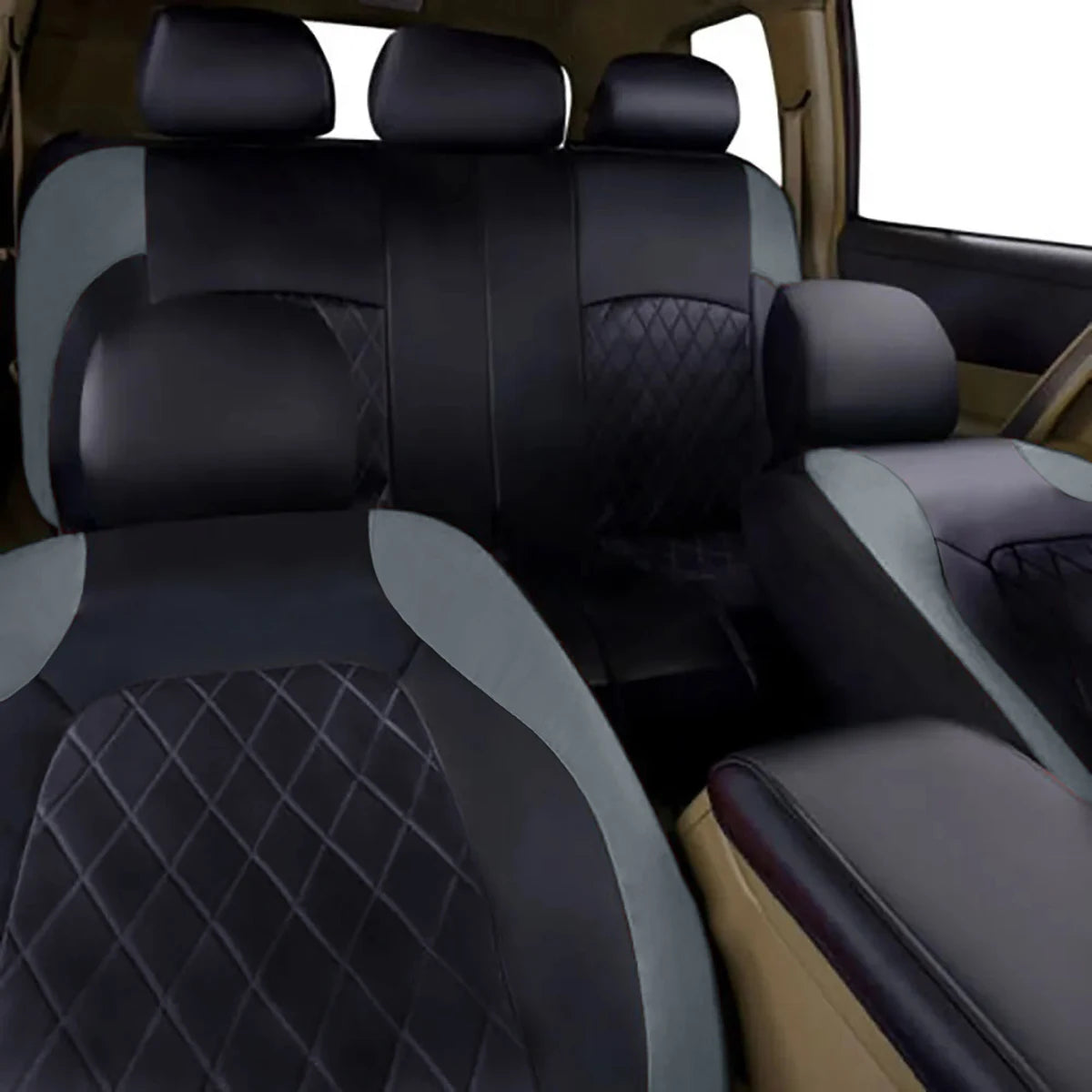 All-Season Quilted PU Leather Car Seat Cover, Waterproof Set