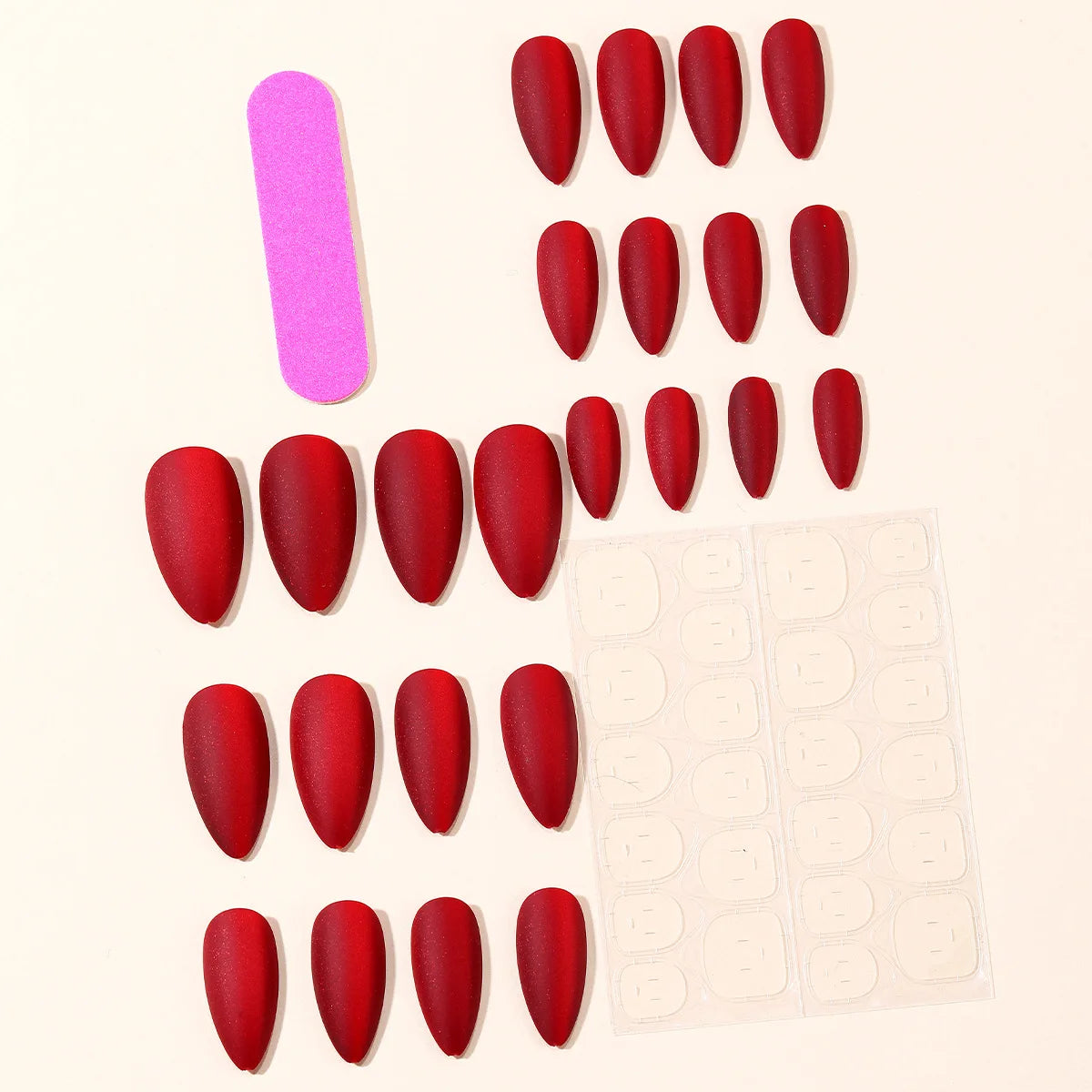 24pcs/set Velvet red fake nails for women girls New year Party Medium almond ballet matte nails tips press on false nail art
