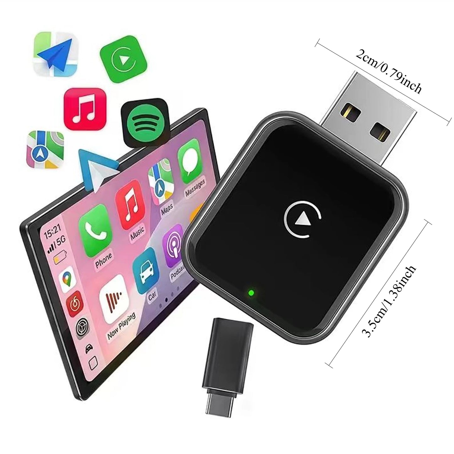 Vyvylabs Wireless CarPlay Adapter Fast Auto-Connect Mini Box USB Plug-and-play for iPhone 6 and Android 11 above with USB-A Port