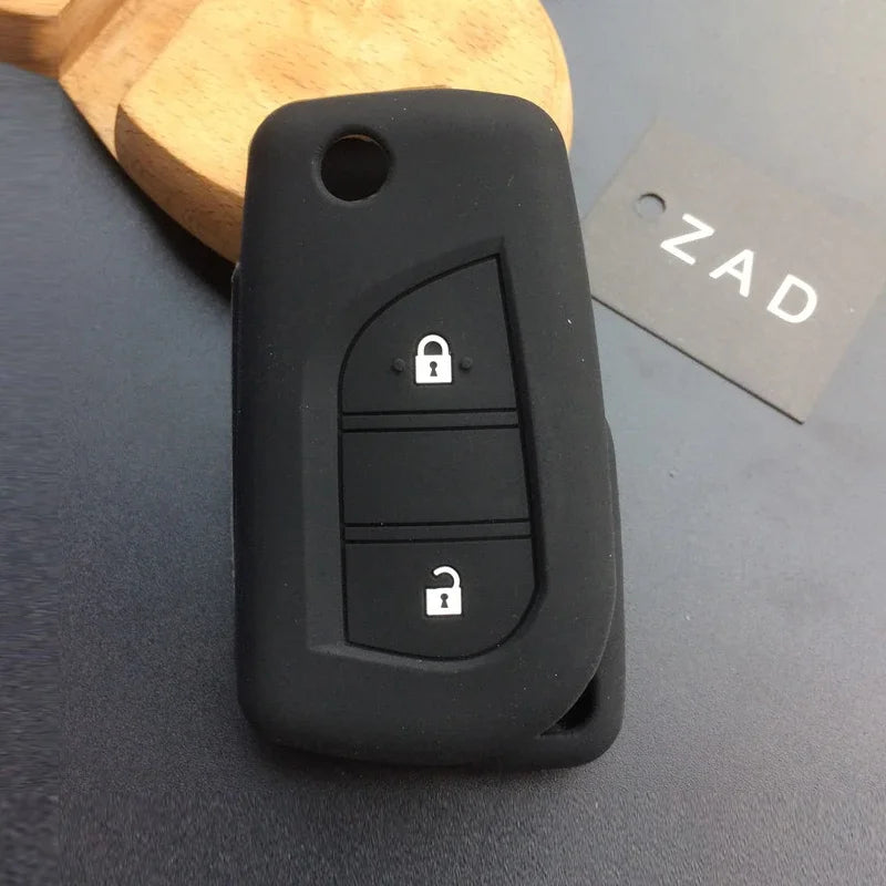ZAD Silicone rubber car key cover case shell set protector fob for Toyota aygo Yaris Highlander Camry RAV4 2 button key  holder