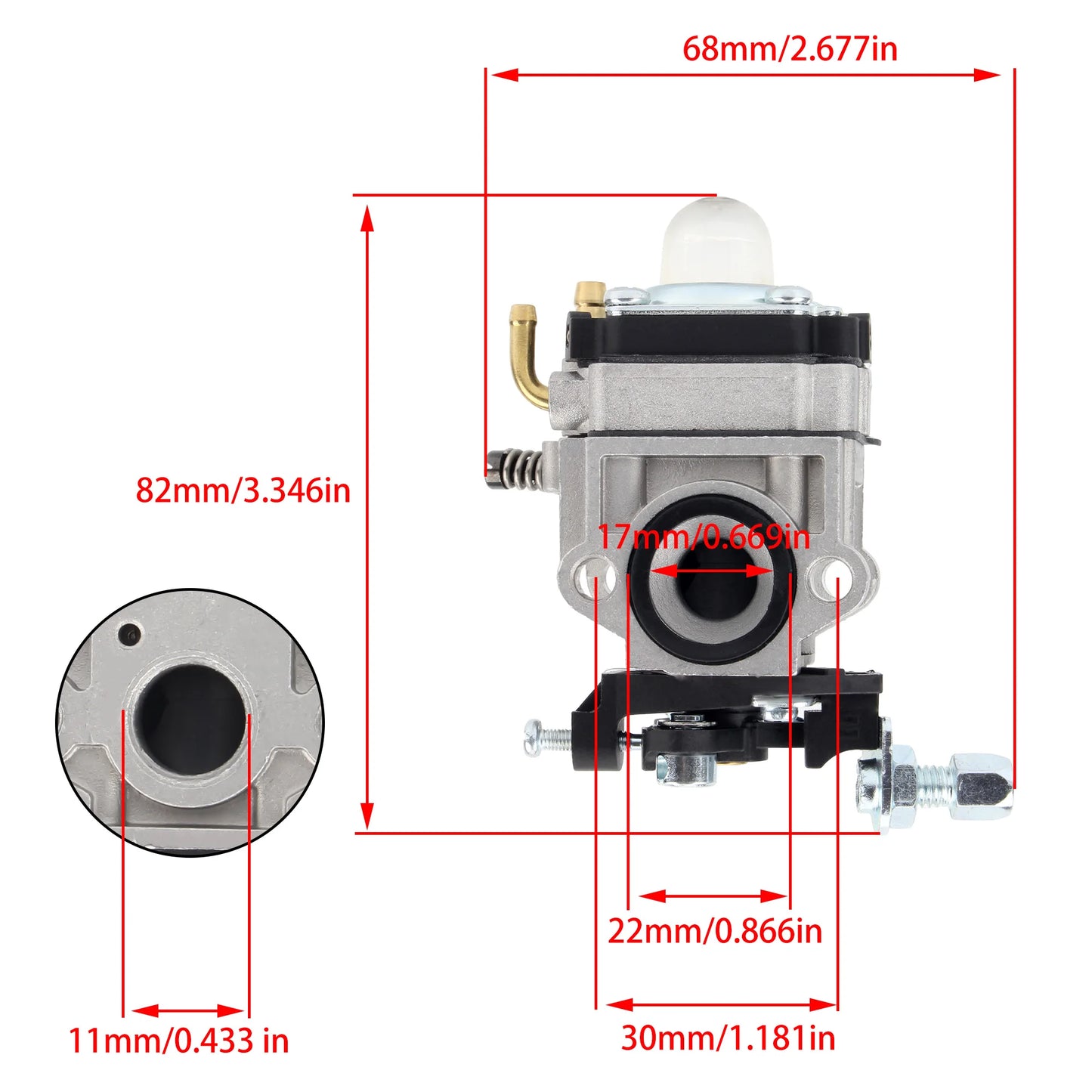 11mm/15mm Brushcutter Carburetor for 2-Stroke Hedge Trimmer 22cc-52cc Universal Fit Carb Brush Cutter Chainsaw Replacement Part