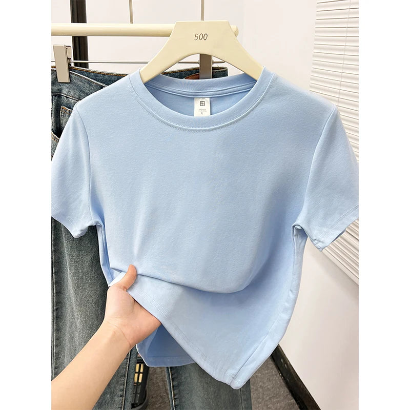 Women's Solid Short Sleeve Tee — Casual Y2K Top