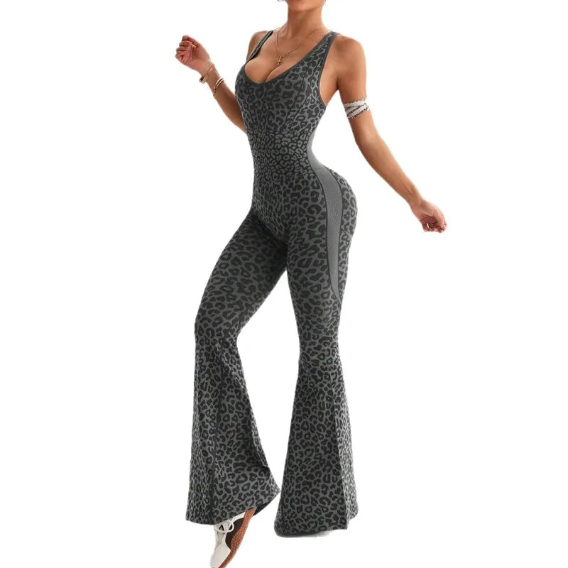 Seamless Leopard Yoga Jumpsuit — One-Piece Workout Bodysuit