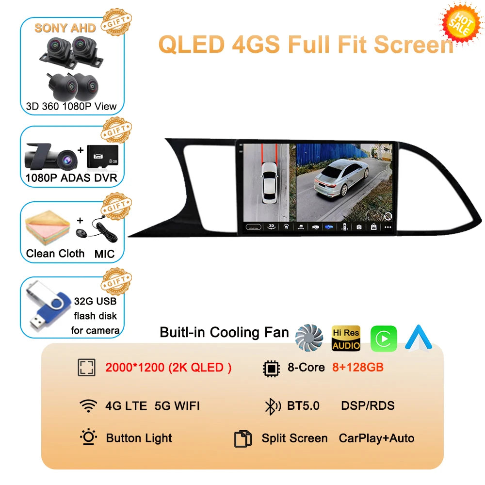 Android Car Stereo for Seat Leon 3 MK3 (2012–2020) — CarPlay, Android Auto, GPS, 4G, 360° Camera Ready
