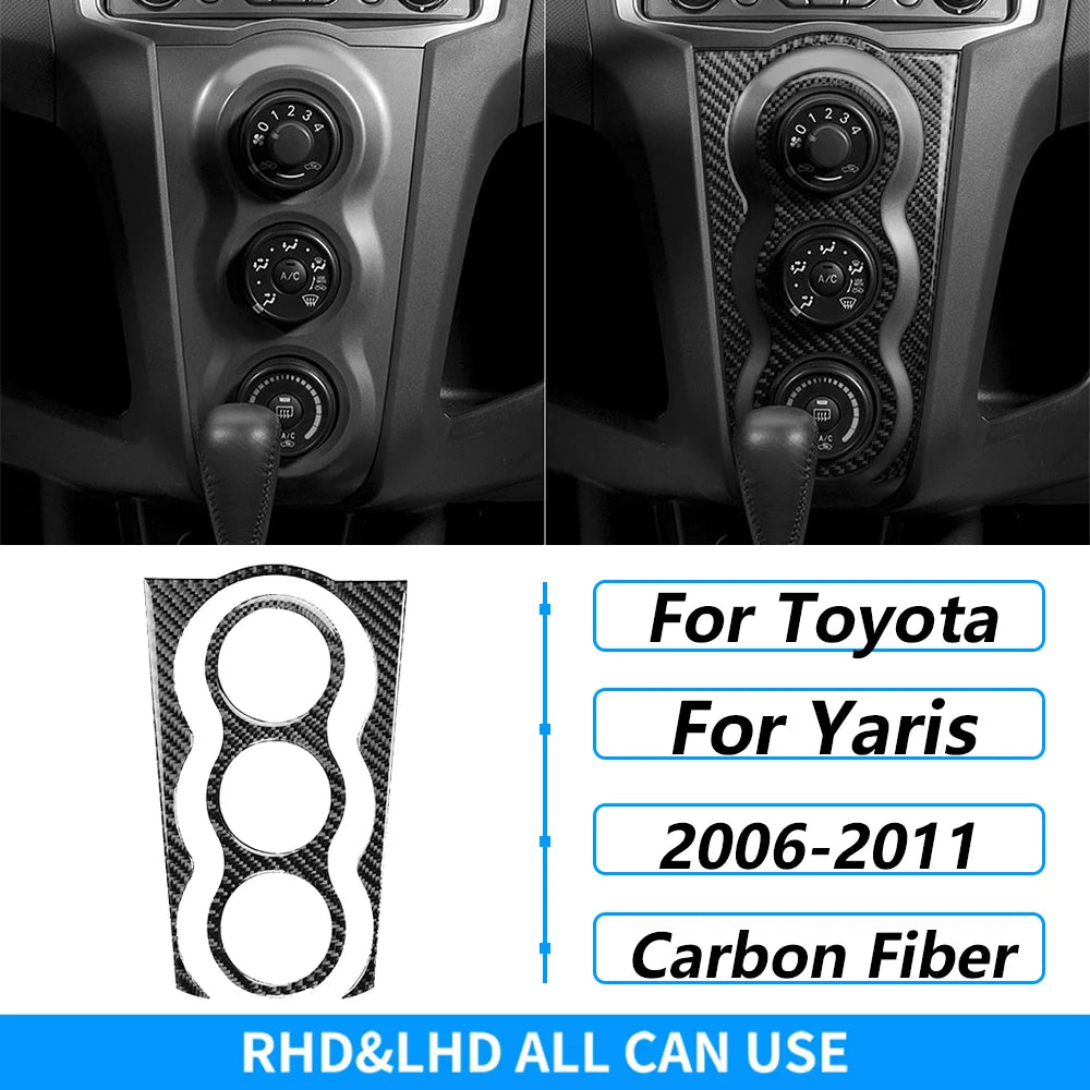 For Toyota Yaris 2006-2011 Carbon Fiber Central Control AC CD Air Outlet Gear Shift Panel Cover Trim Set Car Accessories Sticker