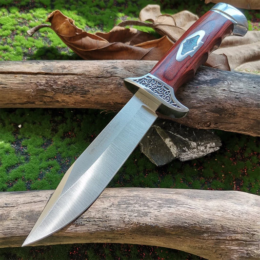 Outdoor Camping Knife - Fixed Blade Wood Handle Survival Knife with Scabbard