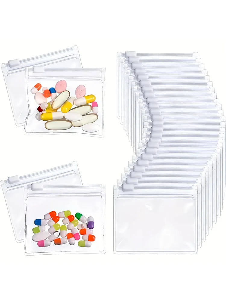 3/15/30Pcs Clear Eva Zipper Pill Bag Medicine Soft Plastic Trinkets Jewelry Storage Bag Waterproof Plastic Zipper Bag