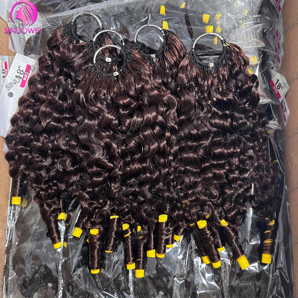 Burmese Curly Chocolate Brown Knots Crochet Human Hair 100% Human Hair Invisible Lightweight Feather Crochet Hair Extensions