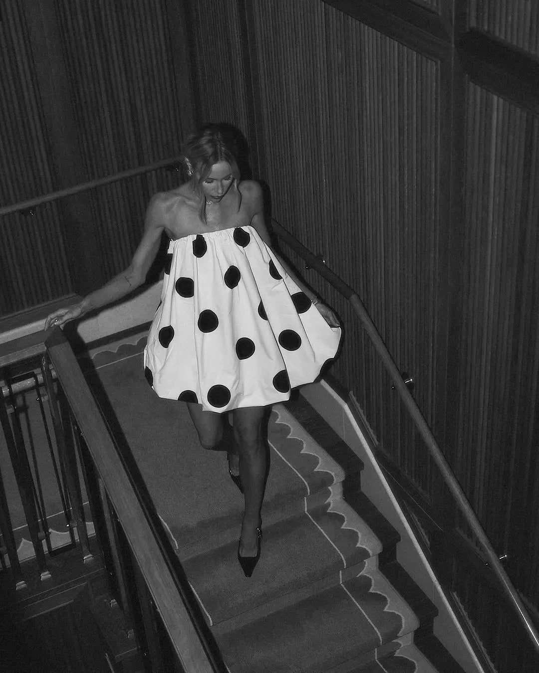 Strapless Polka Dot Mini Dress - Pleated Summer Party Dress