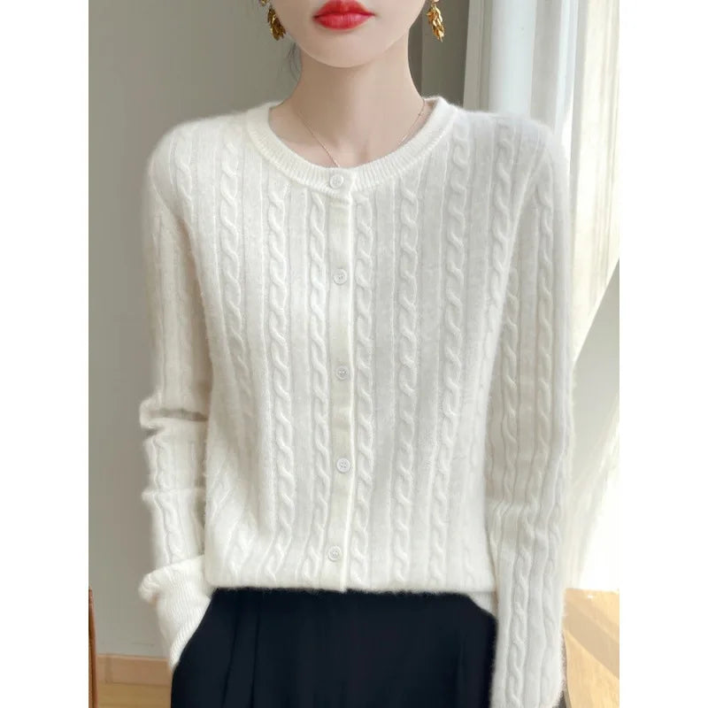 Women's Slim Fit Thick Knit Cardigan - Warm Crew Neck Sweater - photo 10