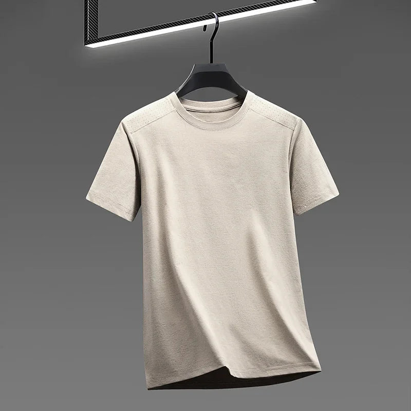 Men's Melange Crew-Neck Tee - Perforated Mesh, Breathable Slim Fit