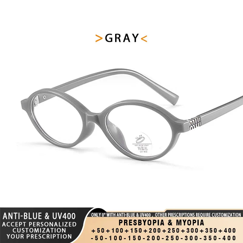 TANGOWO Retro Oval Small Frame Myopia Glasses Women Anti Blue Light Reading Glasses Anti-Reflection Prescription Eyewear