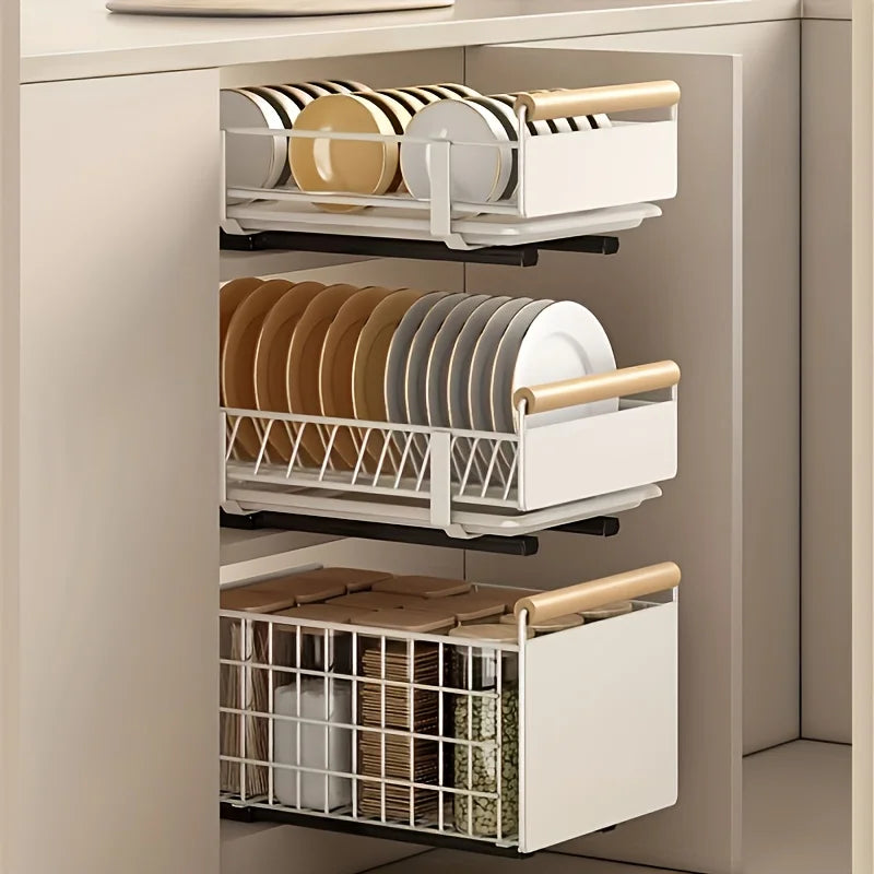 Pull-Out Kitchen Drawer Organizer - Sliding Rack for Plates and Bowls - photo 3