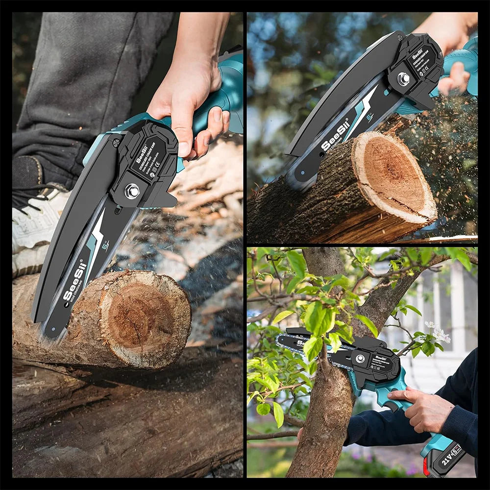 Seesii Cordless Mini Chainsaw — 6" Electric Pruning Saw (Compatible with Makita 18V Battery)