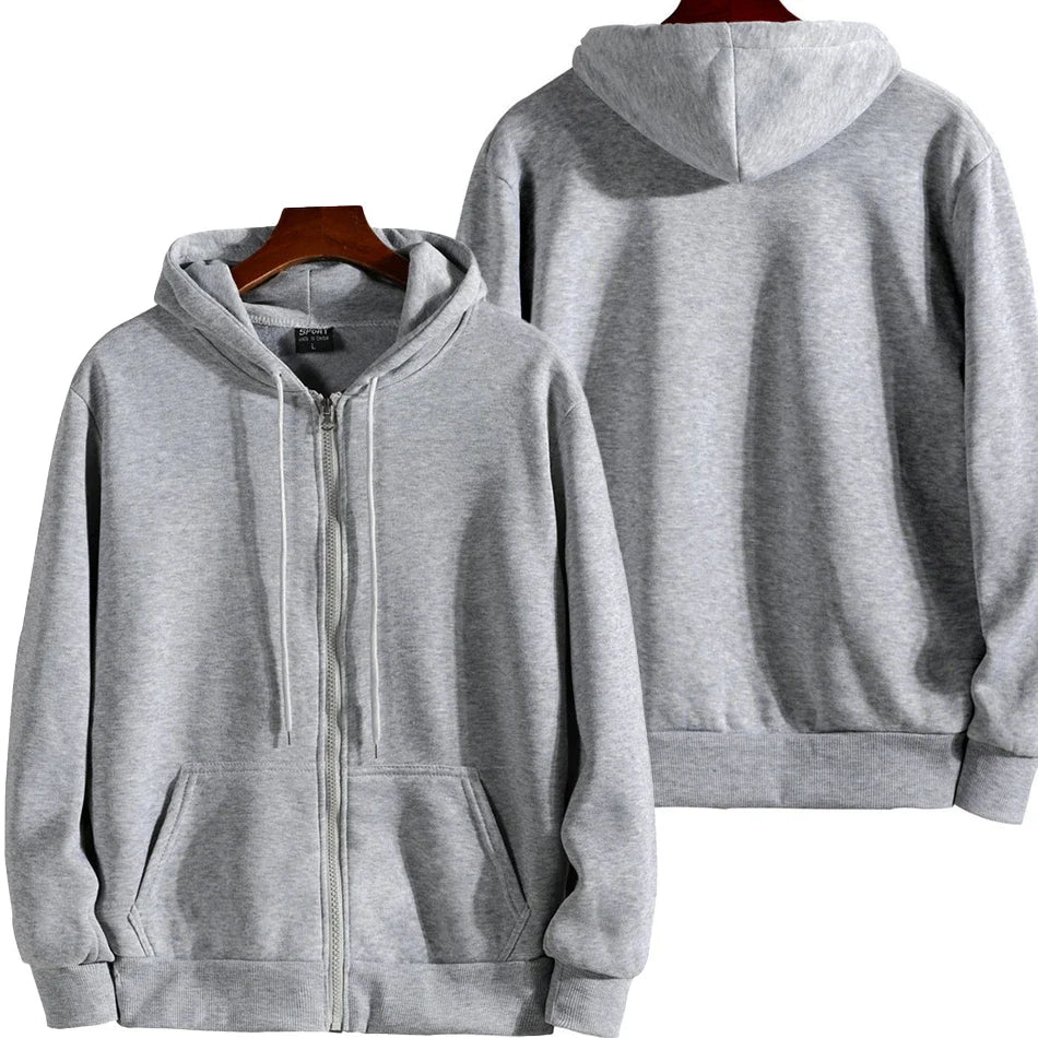 Unisex Zip-Up Hoodie, Solid Color Hooded Sweatshirt