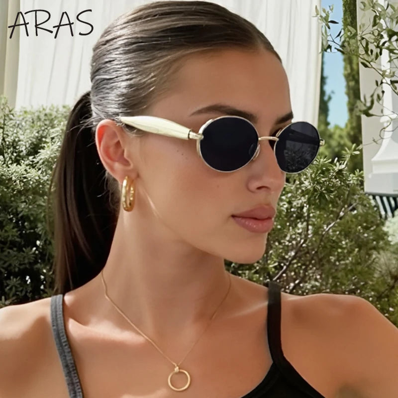 Small Oval Punk Sunglasses for Women — Metal Frame, UV400