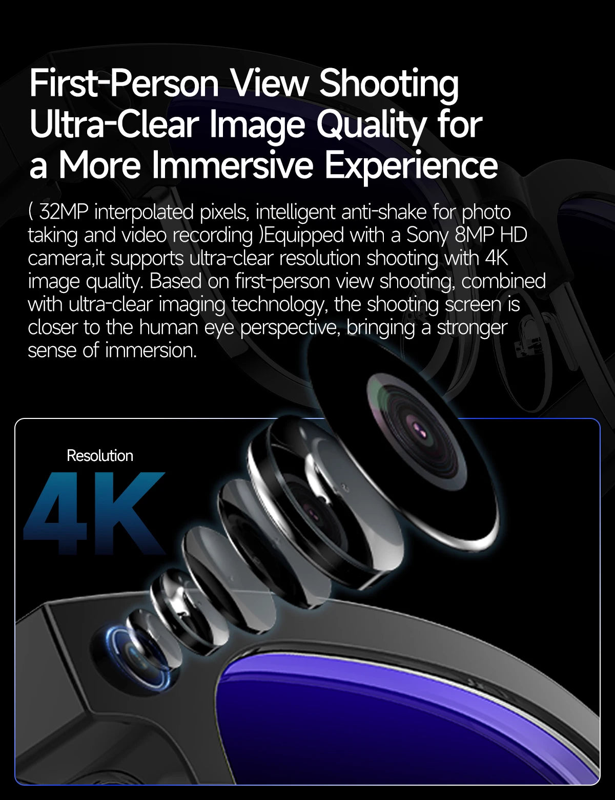 GUHUAVMI W630 AI Smart Glasses – 800MP Dual Camera, 4K Video, BT 5.3, AI ChatGPT, Voice Translation & Blue Light Blocking