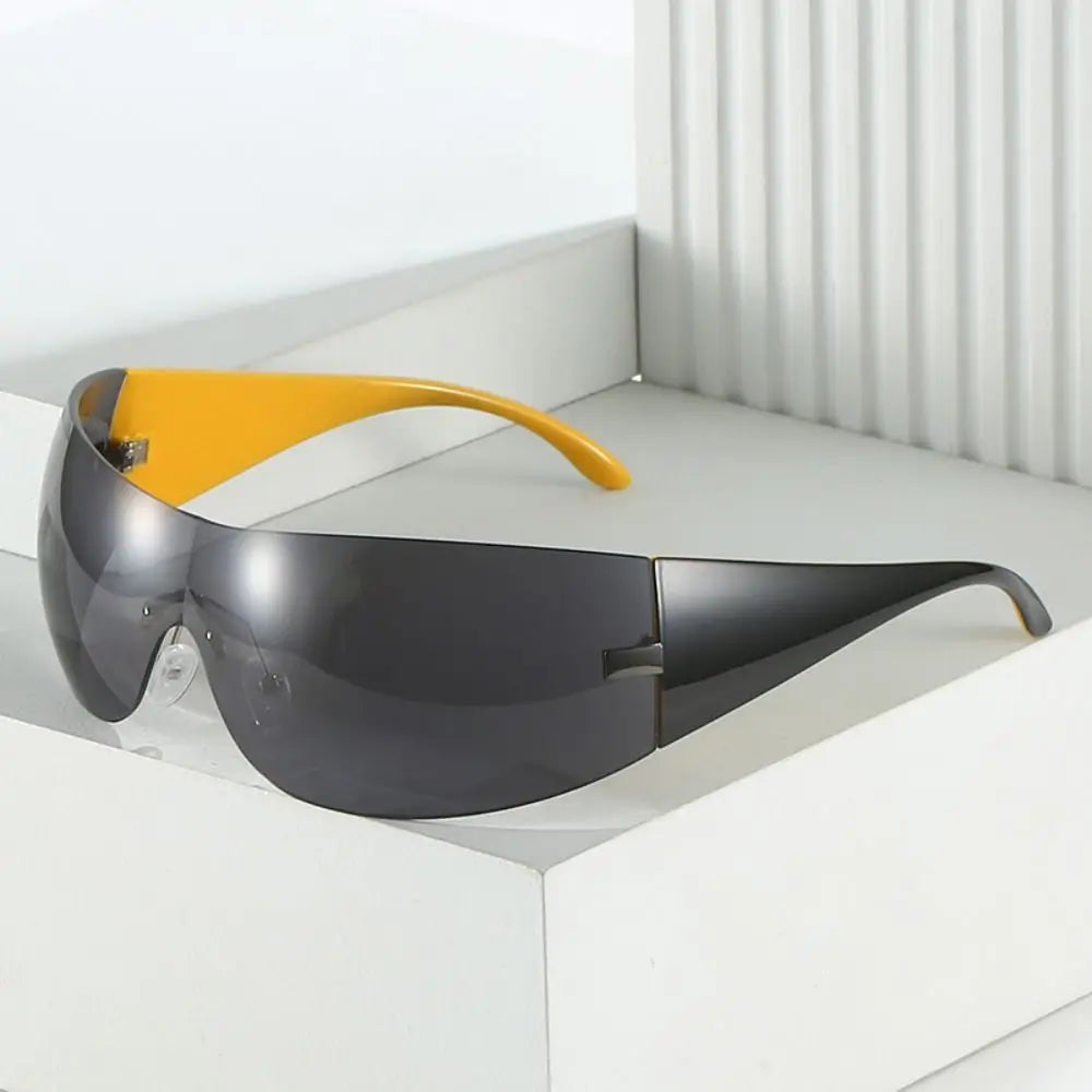 Trendy Y2K Sunglasses for Women  Men Rimless Wrap-Around Sunglasses Futuristic One Piece Shades Fashion Hip Hop Sun Glasses