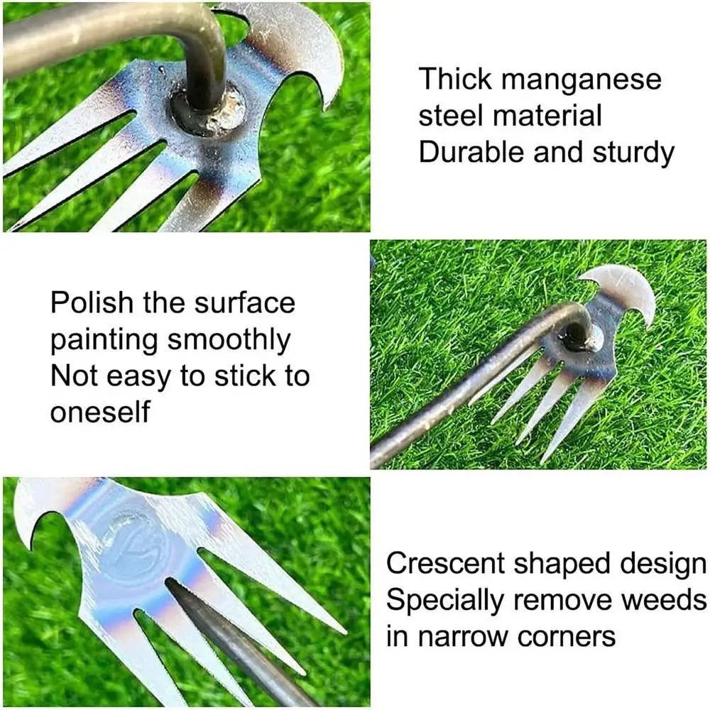 2 In 1 Garden Rake Manual WSeed Grass Rooting Tool Puller Shovel 4 Teeth Weeding Removal Hand Gardening Loose Soil Tool Weeder