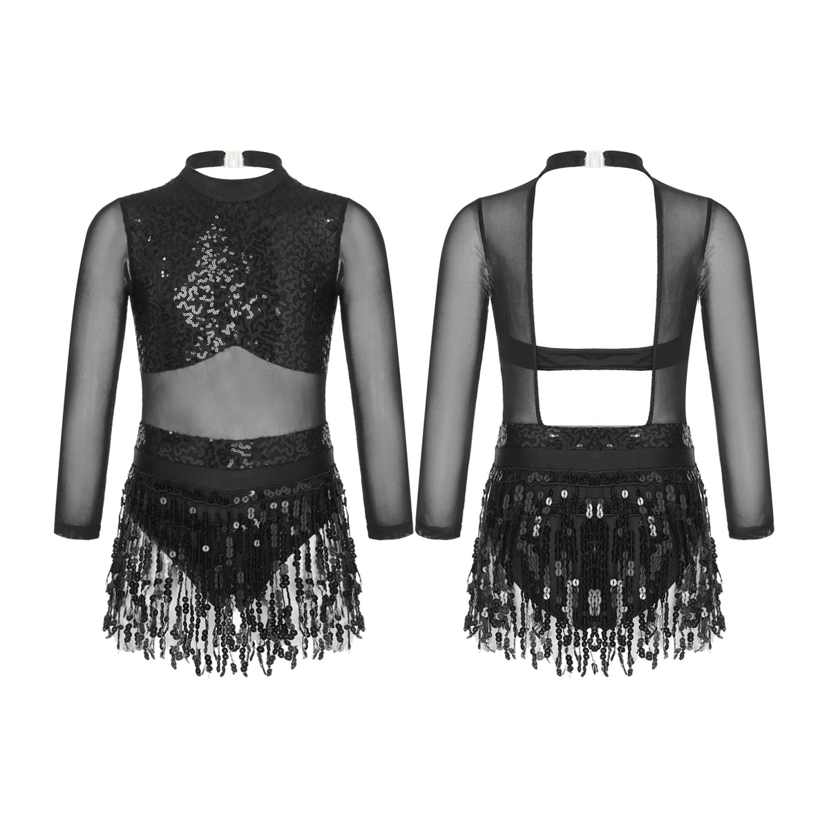 Girls sequin tassel Latin leotard dress