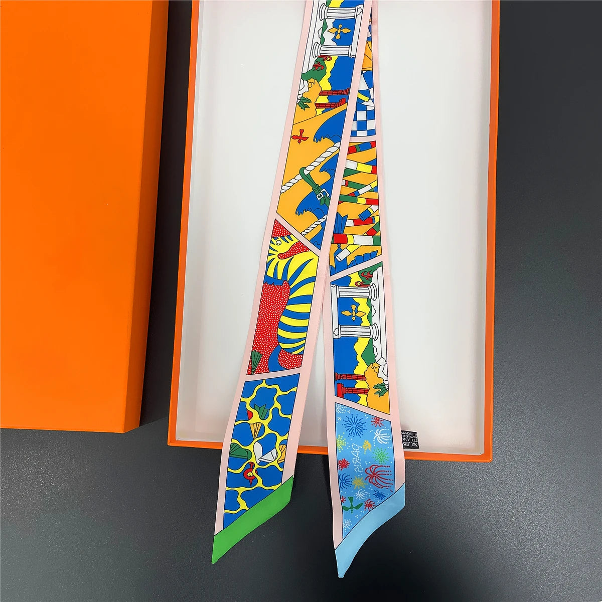Women's Long Skinny Ribbon Scarf - Printed Hair Tie & Bag Band - photo 8
