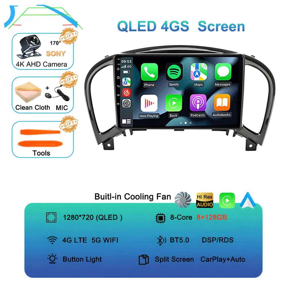 Android 16 Video Player Carplay Auto For Nissan Juke YF15 2010 - 2014 Multimedia Car Radio WIFi+4G DSP 2 DIN Touch Screen