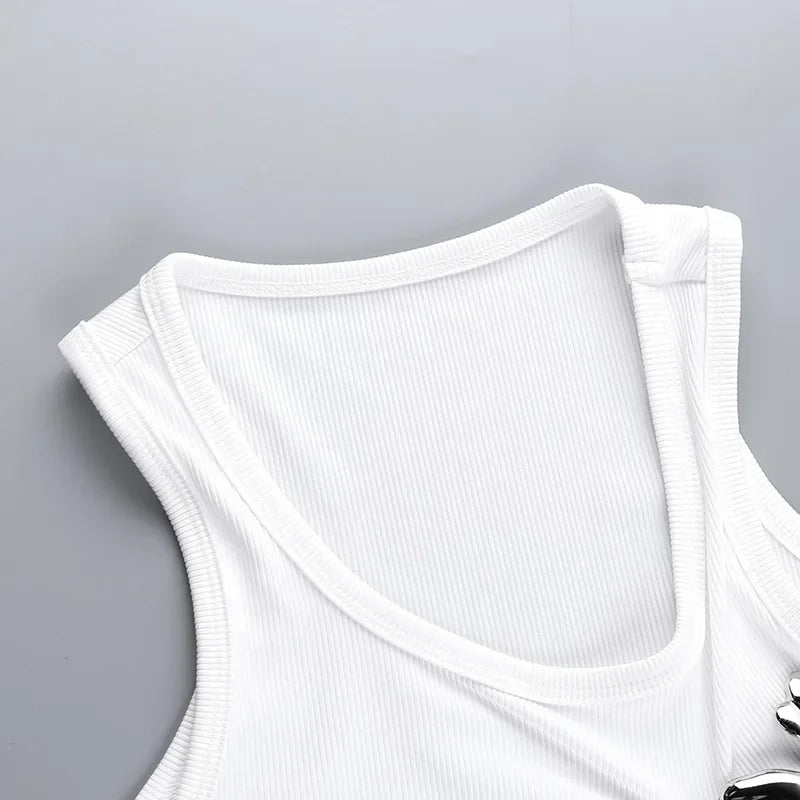 Creative Metal Decoration Tank Tops Women Edgy Clothes Y2k Accessories Sleeveless Crop Top Slim Fit Ropa De Mujer Camison Verano