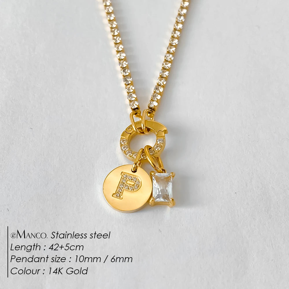 Gold-Plated Initial Letter Necklace – Zircon A-Z Pendant