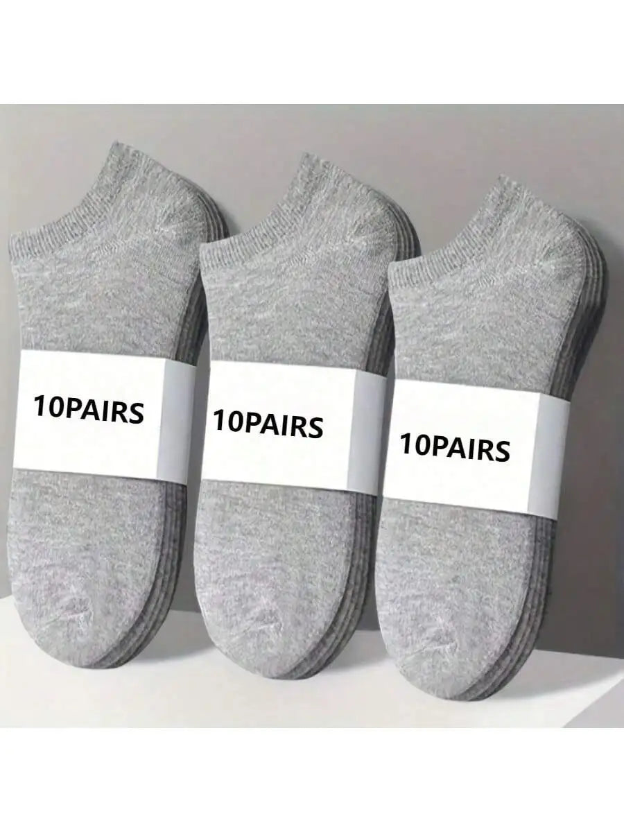 10-Pair Thin Ankle Socks - Breathable & Sweat-Absorbing