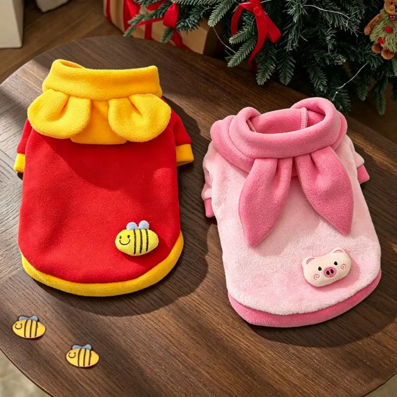 Cartoon Fleece Dog Hoodie - Warm Pullover for Small Dogs – photo 4