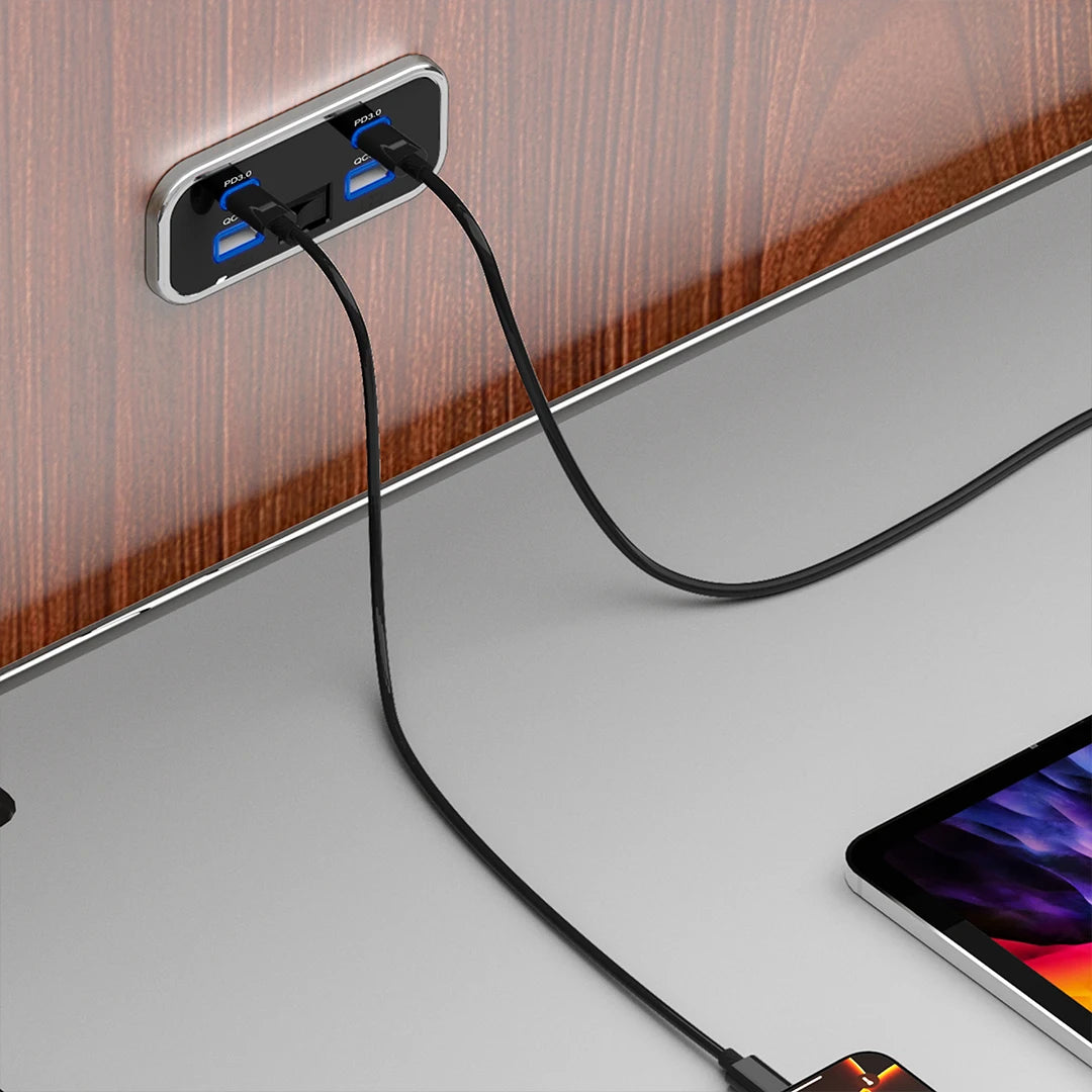 12V-24V 4 Ports Dual USB PD3.0 QC3.0 Outlet 76W Type-C Quick Charge Panel Wall Mount Charger Adapter for Marine Bus ATV Truck RV