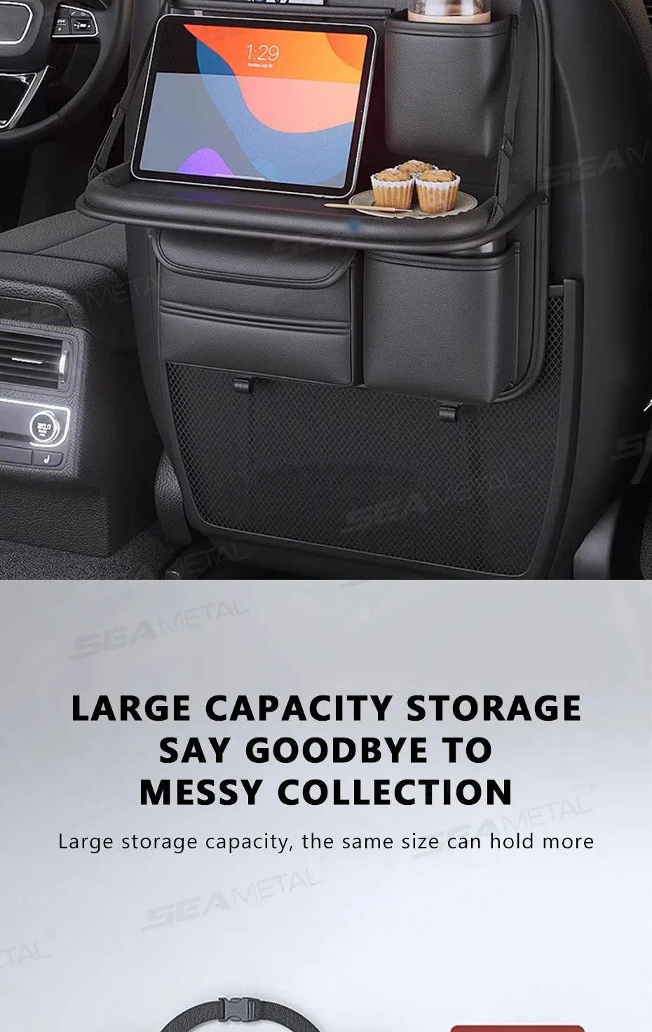 SEAMETAL Car Seat Back Storage Bag Large Capacity Multi-Pocket Backseat Organizer Foldable Dining Table Tablet Tray Hanging Bag