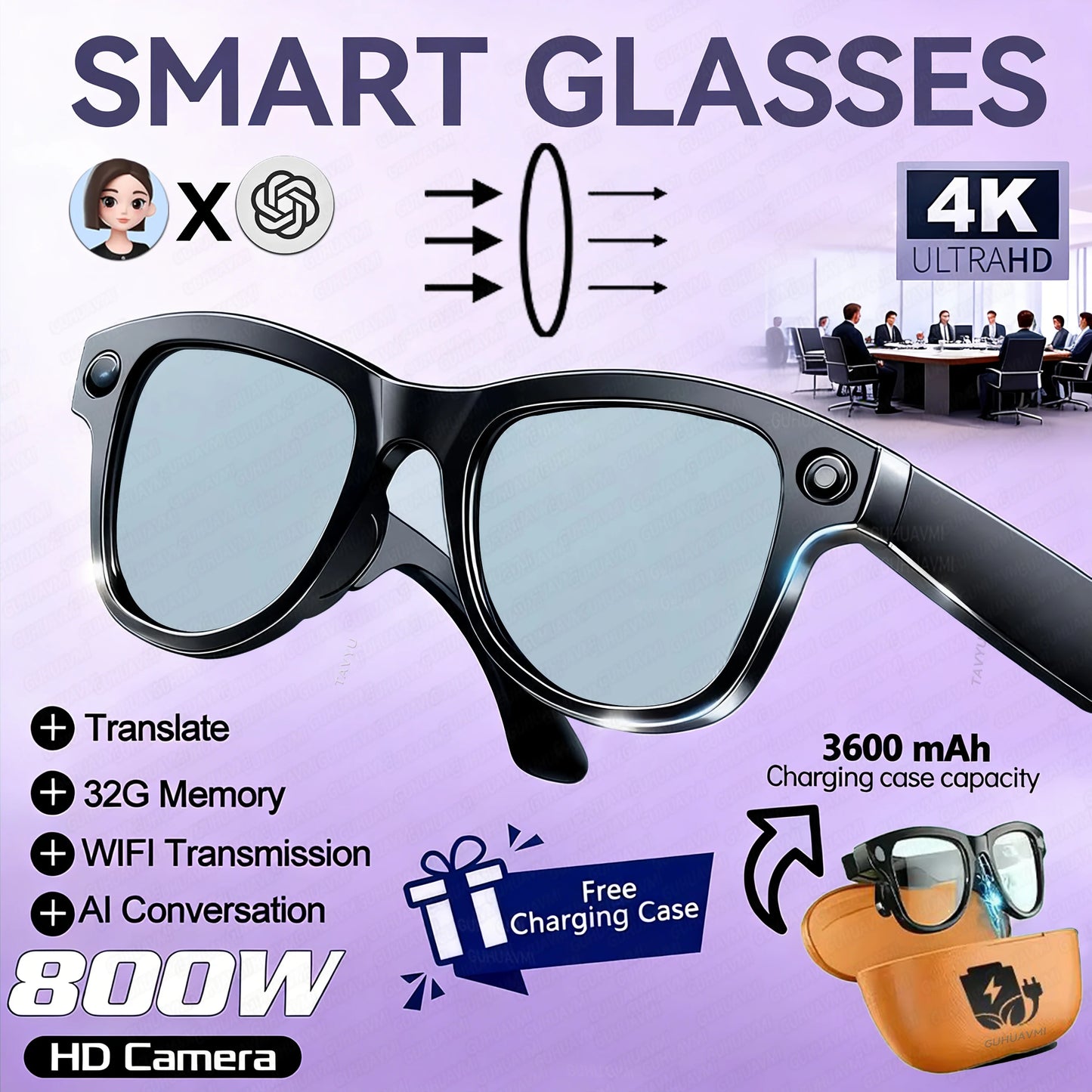 AI Smart Glasses with 4K Camera & Language Translation