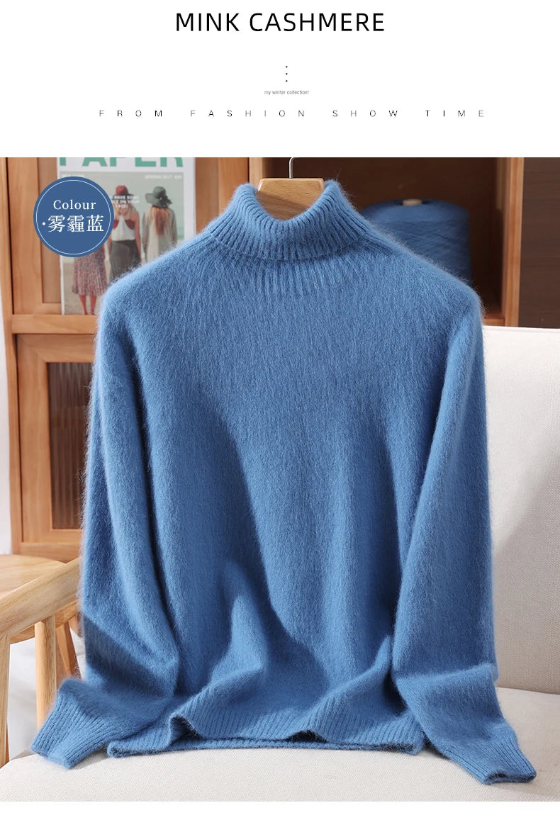 Women's High Collar Knit Sweater, Thick Pullover