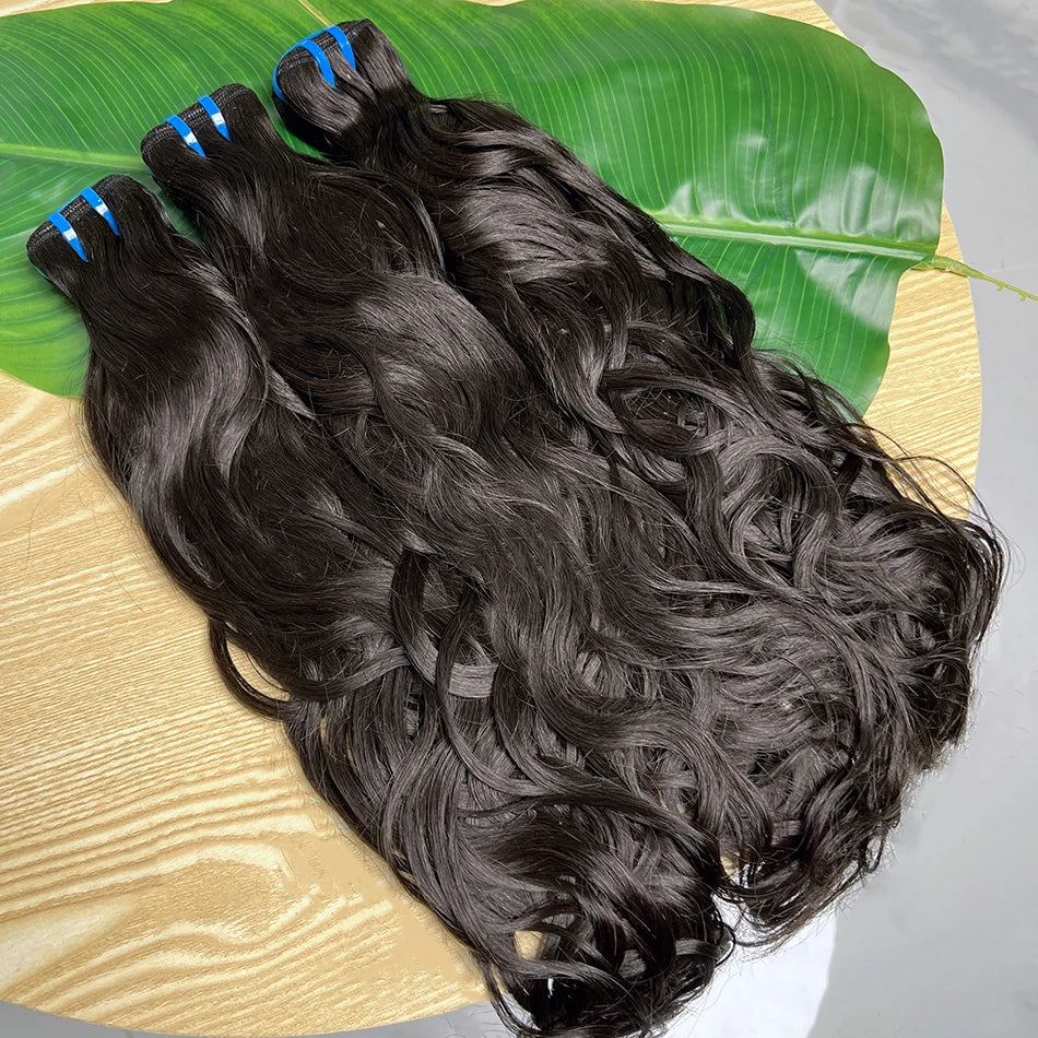 18A Natural Wave Hair Bundles Double Weft Vietnamese Wavy Natural Black Color #1B 100% Raw Virgin Human Hair Weave Extensions
