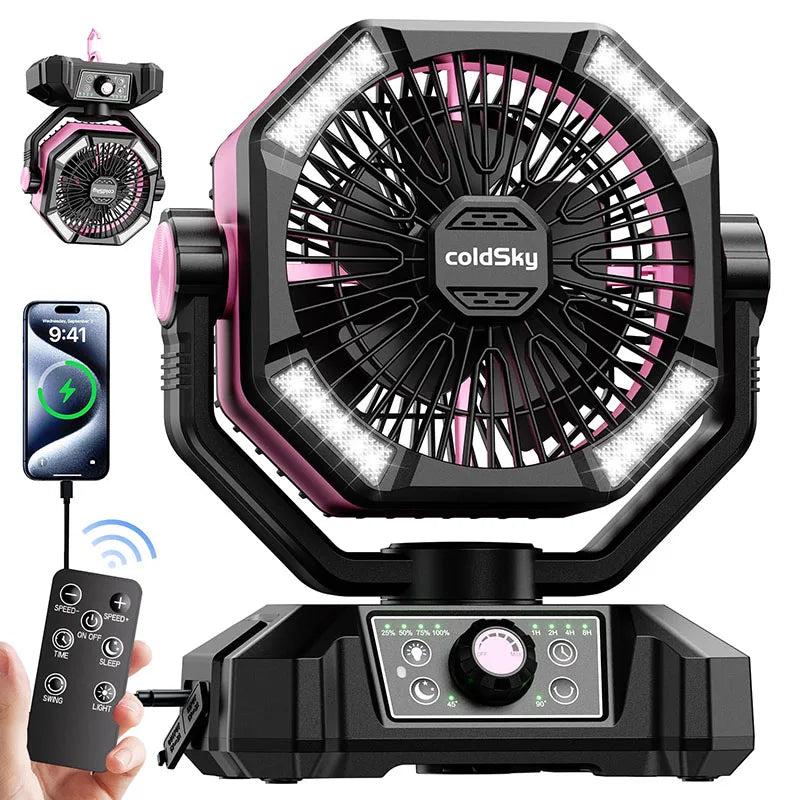 20000mAh Camping Fan with LED Lantern — Outdoor Portable Fan