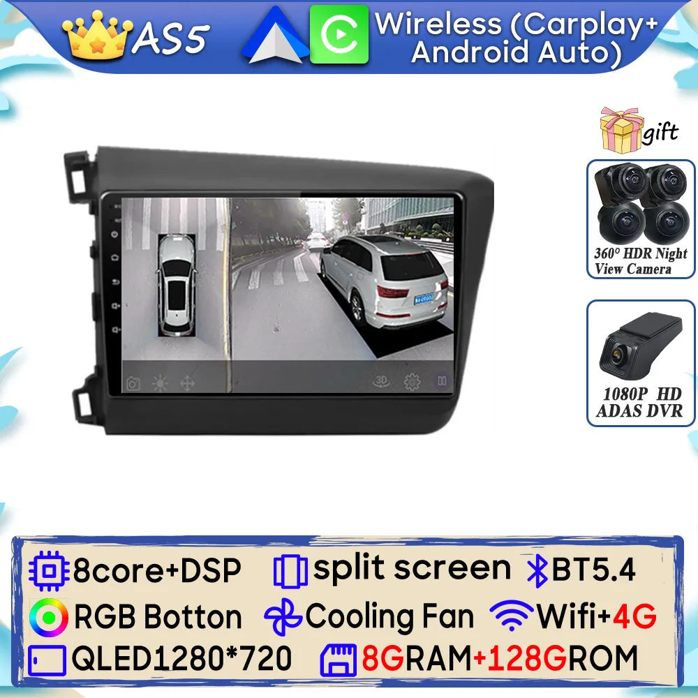 Car Stereo with Apple CarPlay & Android Auto, Compatible with Honda Civic 9 (2012-2015)