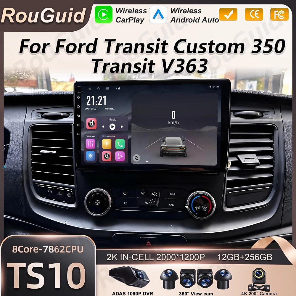 Android 16 Auto Car Radio For Ford Transit Custom 350 Transit V363 Wireless Carplay Multimedia Player GPS Navigation DSP 5G Wifi