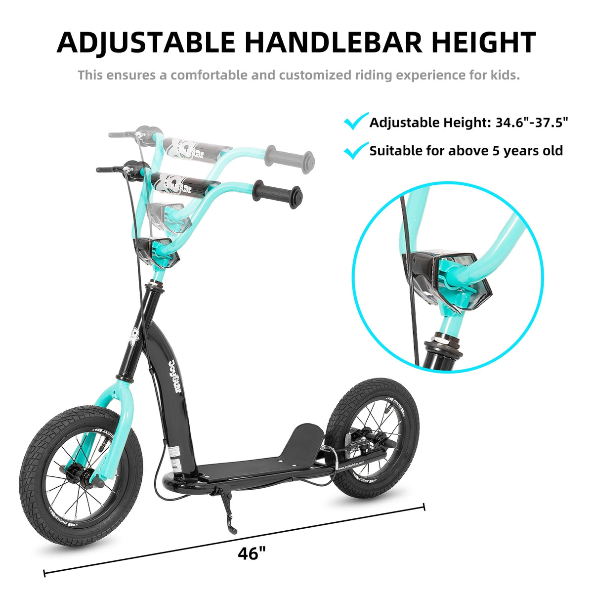 JOYSTAR 12" Kick Scooter for Kids 5+ Teens & Youth with Adjustable Handlebar Big Wheel 2-Wheel Scooter Rear Drum Brakes