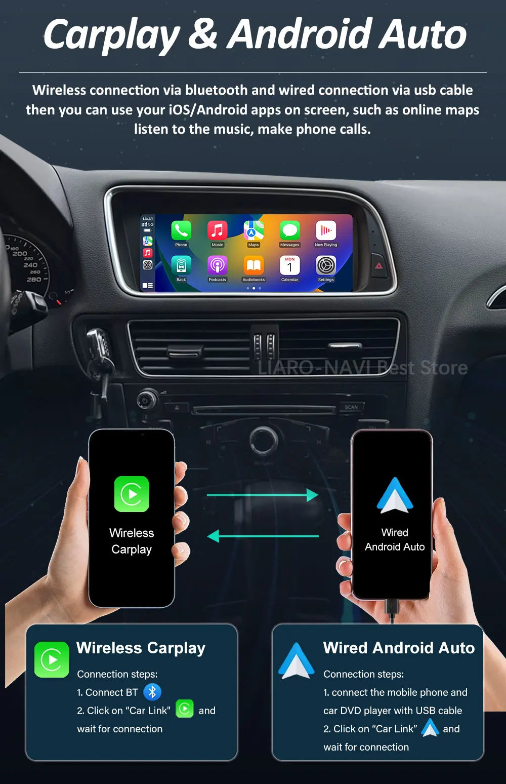 Android 16 for Audi Q5 2026 - 2026 HD Screen Car Radio Video Multimedia Player 8.8 inch BT 4G Carplay DSP Stereo WiFi Auto Tools