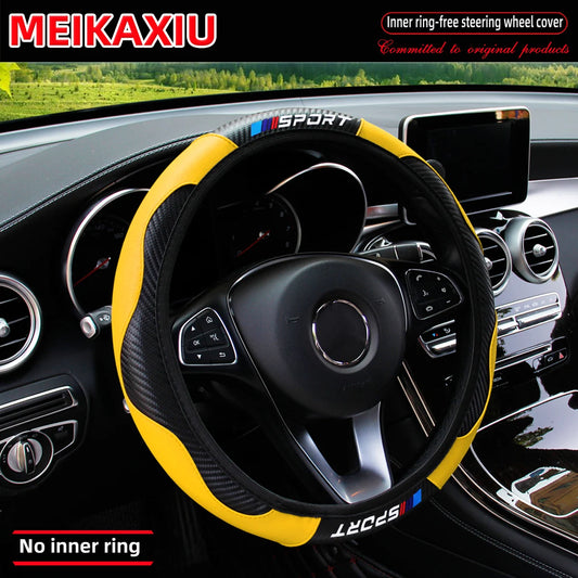 Carbon fiber leather SPORT car rimless steering wheel cover is suitable for 14.5 - 15-inch steering wheels as decoration items.
