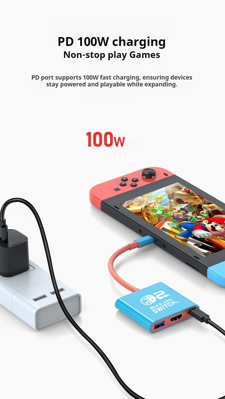 Docking Station for Nintendo Switch 2,4K 60Hz TYPE-C Hub with HDMI and USB-C 3.0 PD100W Charge Perfect for Switch 2/Switch/OLED