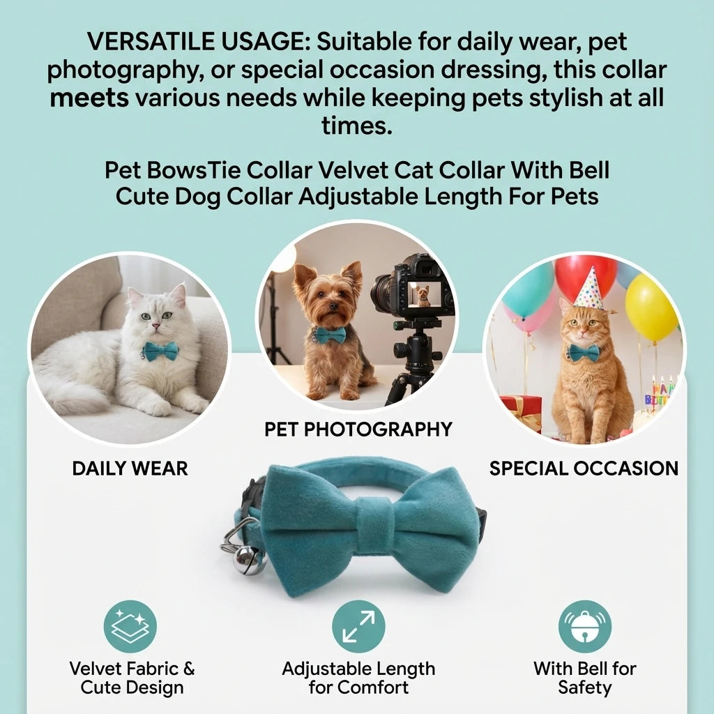 Velvet Bow Cat Collar with Bell - Adjustable Safety Buckle – photo 5
