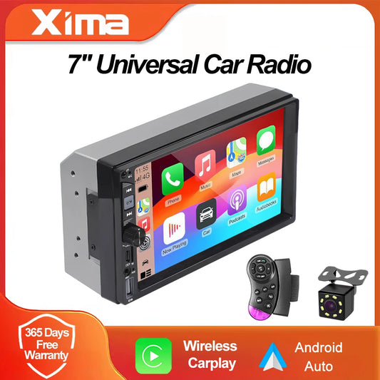 7" Universal 2 DIN Car Stereo with Apple CarPlay & Android Auto